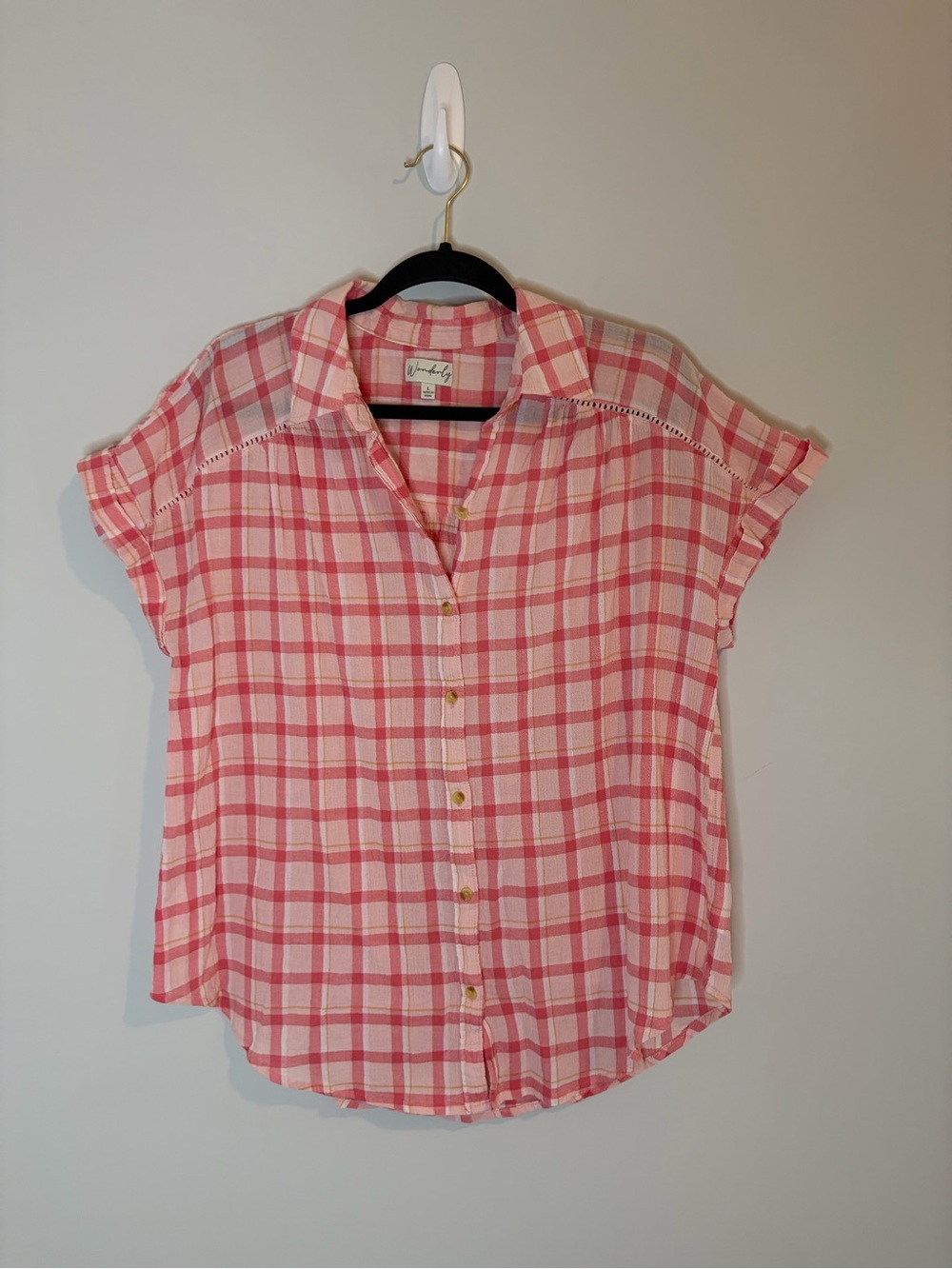 Wonderly Pink Plaid Short-Sleeve Button Down Shirt